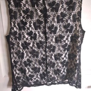 Womens Lace black overlay on white sleeveless tank